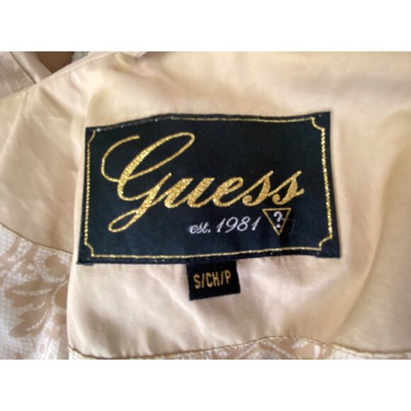 Guess Small Beige Trench Coat Tweed Trim Utilitarian Safari Jacket Casual Y2K - Picture 5 of 8